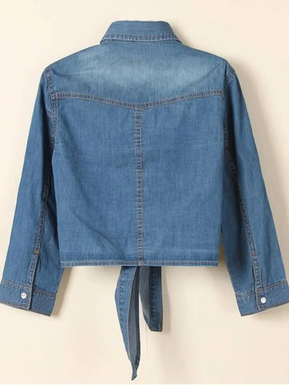 Women's Blue Denim Tie-Front Shirt - Picture 3 of 3